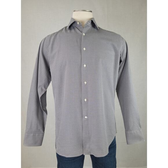 Canali Navy & Brown Houndstooth Pattern Italian Dress Shirt Men's Sz 42 16-1/2 - Picture 1 of 7